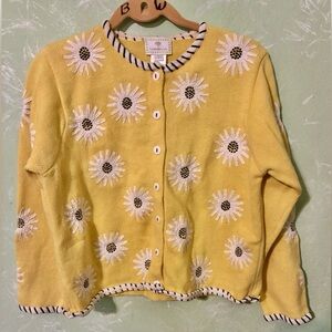 Susan Bristol Yellow Floral Vintage Cardigan Large